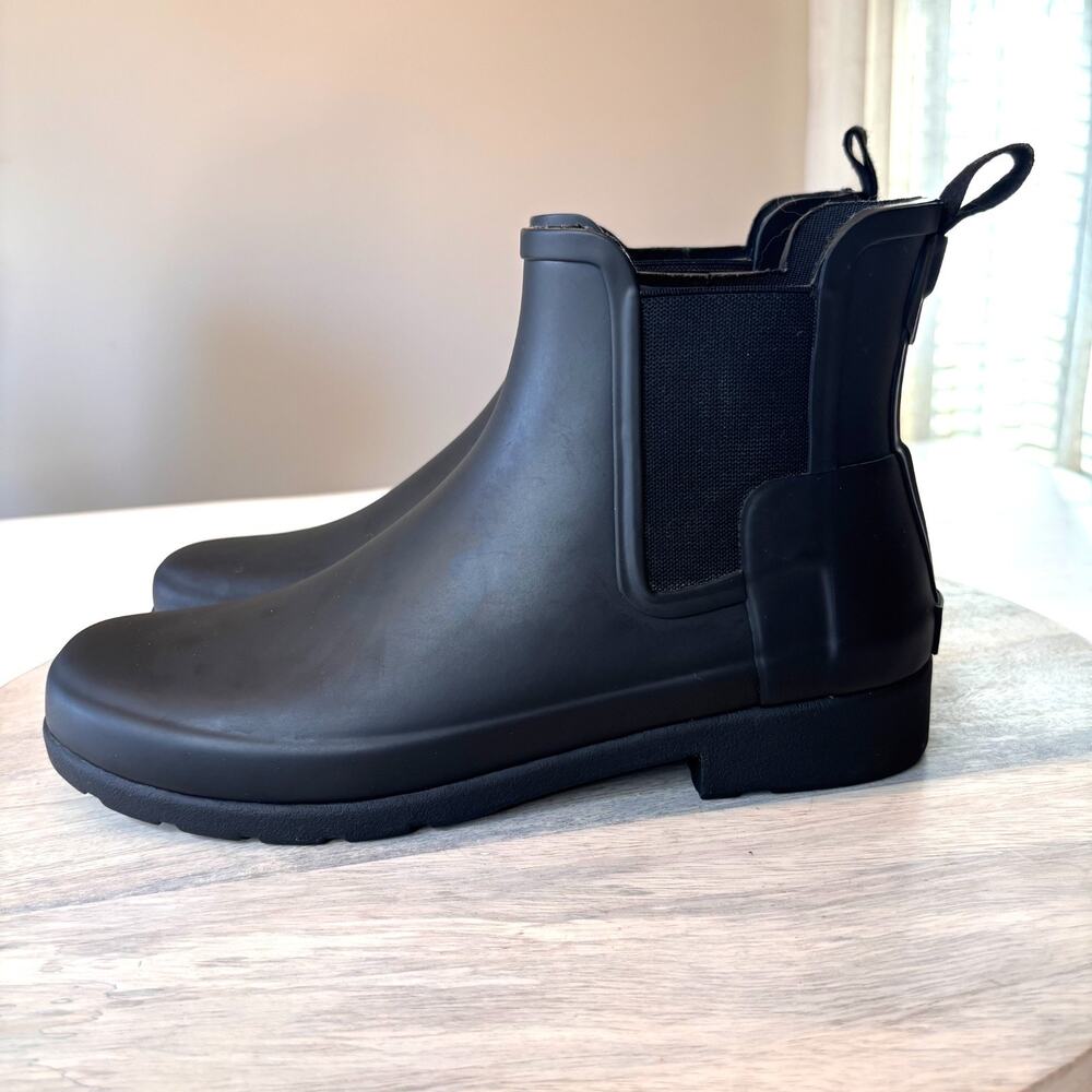 Hunter Original Chelsea Rain Boots Black Waterproof Ankle Women's Size 8 Matte - Picture 2 of 11